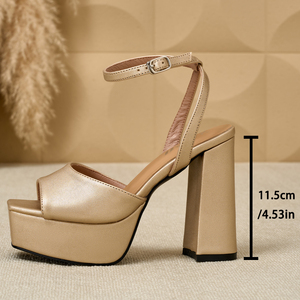 Sandales tendance pour femme, talons très hauts 11,5 cm, bout ouvert, bride cheville, talon carré, plateforme - Product Image 6