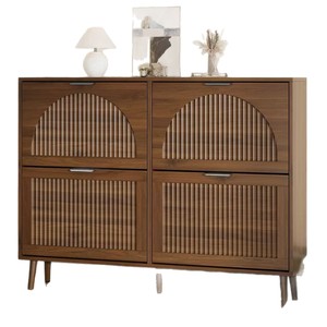 Wooden retro <b>shoe</b> cabinet, suitable for small apartments, entryway, and <b>shoe</b> <b>storage</b>; solid wood floor-standing <b>storage</b> cabinet. - Product Image 1