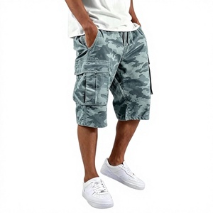 OEM Regular Men Cargo <b>Shorts</b> Pockets Summer Outdoor Travel Wear <b>Stretch</b> Mid Waist Camo Drawstring Wide Leg Canvas Fabric 220g - Product Image 2