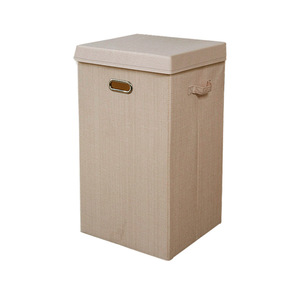 Collapsible Laundry Basket Cotton Linen Rectangle With Lid Foldable <b>Storage</b> Organizer For Bathroom Clothes - Product Image 3