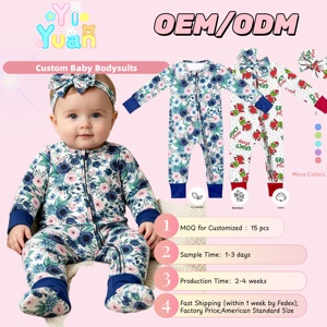Combinaison de nuit pour bébé personnalisée à motif floral avec fermeture éclair et bandeau assorti OEM ODM Combinaison de nuit à manches longues pour nourrisson - Product Image 1