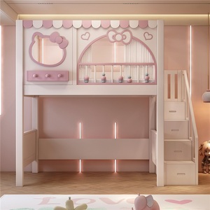 Letto a soppalco moderno JS rosa per bambini, struttura in legno massello resistente con doppio cassetto contenitore, comodo letto <span class=keywords><strong>da</strong></span> principessa per la cameretta delle ragazze - Product Image 4