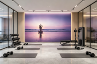 Papier peint mural 3D personnalisé avec vue sur la plage au coucher du soleil pour studio de yoga, spa, salle de méditation, décoration murale