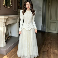 Ensemble jupe longue en maille vintage, col rond, robe de soirée élégante, nouvelle arrivée printemps, robe pour femme