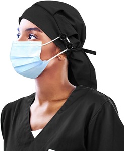 Casquette de travail ajustable doublée satin avec lien élastique et boutons, bandeau anti-transpiration et attache-ficelle fonctionnelle pour queue de cheval pour femme - Product Image 3