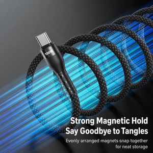 <b>USB</b> <b>C</b> to <b>USB</b> <b>C</b> Magnetic Self-Coiling <b>Cable</b> 1M 60W Fast Charging Nylon Braided for Mobile Phone - Product Image 2