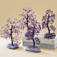 Arbre en cristal d'améthyste naturelle, base en amas d'améthyste, arbre à billets fait main en pierres précieuses pour la décoration intérieure et comme cadeau de guérison