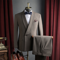 Ensemble Smoking Homme Respirant à Double Boutonnage en Laine Peignée avec Revers et Braguette Zippée, Veste et Pantalon, Châle Noir, pour Mariage, Garçons d'Honneur, Bal de Fin d'Année et Dîner