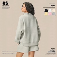 Ensemble short et sweat-shirt à col roulé en polaire épaisse pour femme RS, style américain décontracté, polyester/coton