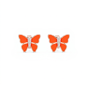 Pendientes de Mariposa con Diamantes de Esmalte, Oro Sólido de 9K con Baño de Rodio, Piedra Creada en Laboratorio, Joyería de Oreja Moderna para Mujer, Uso Diario - Product Image 1