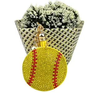 Sport Souvenir Geschenken Creatieve Starry Full Strass Honkbal Patroon Suède Kwast Sleutelhanger