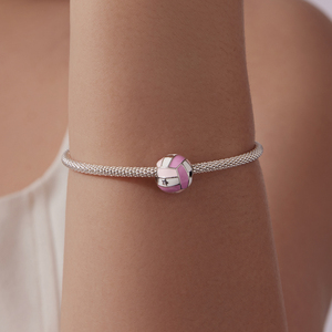 Amuleto de Voleibol Plateado con Diseño de Balón en Esmalte Rosa, Joyería Unisex para Regalo - Product Image 5