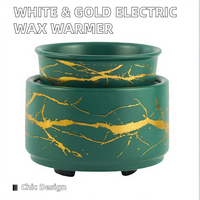 Chauffe-bougie électrique TAYYI en céramique vert mat avec bordure dorée, aromathérapie de table, écologique, très parfumé, fait main, multi-prises