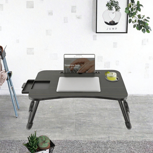 Foldable <b>Wooden</b> Lap Stand Bed <b>Desk</b> Adjustable <b>Computer</b> Table with Coaster and Drawer for Home Office - Product Image 3