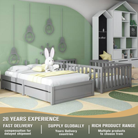 Lit d'enfant moderne en bois massif de bonne qualité, taille Queen, avec barrière détachable, deux tiroirs, lit Montessori au sol pour chambre à coucher et utilisation en parc
