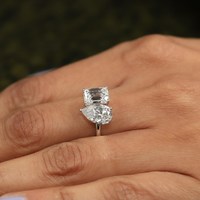 Bague en argent sterling 925 avec émeraude certifiée IGI et diamant de laboratoire en forme de poire, bague Toi et Moi en or massif 14K 18K, bague de fiançailles moderne