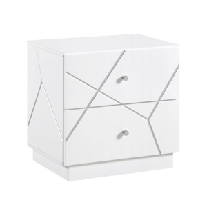 Comodino bianco a 2 cassetti dal design geometrico, mobile da camera da letto, 1 pezzo - Product Image 1