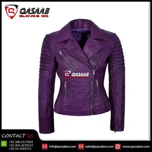 Lady Fashion Cuir d'agneau véritable Coton Fermetures à glissière Femmes Automne Hiver Vestes courtes imperméables en cuir avec poches - Product Image 3