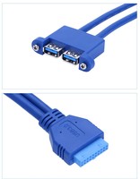 Cable adaptador USB3.0 de 20 pines a Dual USB3.0 con tornillo de bloqueo de oreja Cable de montaje en Panel hembra Dual USB 3,0 para computadora