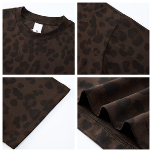 Camiseta Personalizada de Algodón Grueso de 240 g/m² con Estampado de Leopardo, Hombros Caídos, Corte Cuadrado, Holgada, Estilo Vintage 6850 para Hombre - Product Image 4