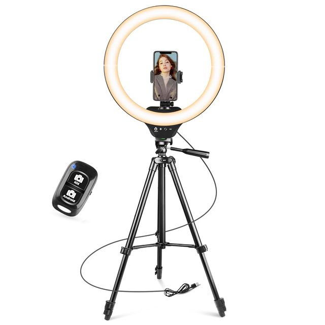14'' Ring Light with 50'' Extendable Tripod Stand, LED Circle Lights with Phone Holder for Live Stream/Makeup/YouTube Video