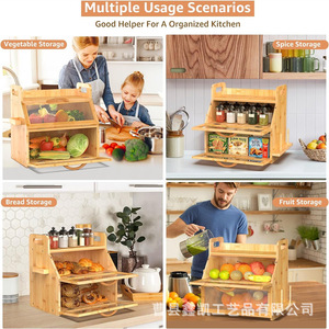 Boîte à pain en bambou pour comptoir de cuisine avec couvercle et poignée, boîte à pain en bois massif pour la fraîcheur - Product Image 4