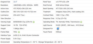Ban đầu ltm220mt09 22 inch TN LVDS giao diện <span class=keywords><strong>LCD</strong></span> Bảng điều chỉnh mô-đun 1680*1050 Độ phân giải 75Hz cho máy tính để bàn màn hình thay thế màn hình - Product Image 3