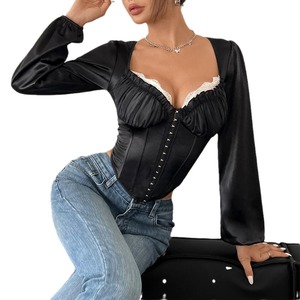 2025 elegante corsetto da <span class=keywords><strong>donna</strong></span> a manica lunga Crop Top in maglia con cuciture in pizzo a forma di petto Fishbone Bustier - Product Image 5