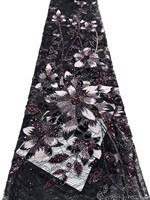 Tissu de dentelle de mariée luxueux, brodé de fleurs colorées pastel, orné de perles et de paillettes