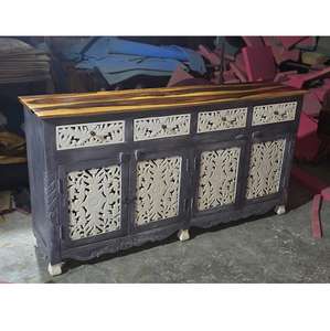 Buffet en bois massif pour la maison et l'hôtel, style rustique champêtre naturel, décor sculpté, pour salon - Product Image 4