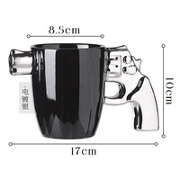 Mug Keramik Gagang Pistol Unik Berlapis Emas Perak Bentuk Revolver Hadiah Lucu Cangkir Kopi untuk Hadiah Ulang Tahun