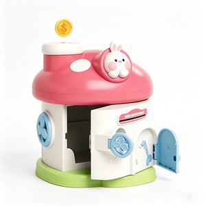 Tirelire en plastique en forme de maison champignon pour enfants, jouet de dessin animé avec serrure à clé pour les tout-petits de 2 à 7 ans - Product Image 1