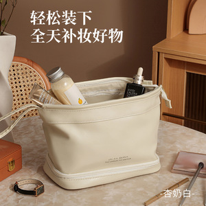 กระเป๋าเครื่องสำอางความจุขนาดใหญ่หนัง PU ด้ามจับนุ่มสำหรับจัดเก็บของใช้ในบ้านเดินทางแต่งหน้าอุปกรณ์อาบน้ำจัดระเบียบ - Product Image 4