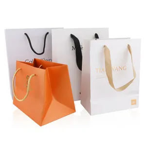 Boutique marble craft luxury drawstring gift cardboard bag custom wrapping shopping paper bag with your logo Recyclable