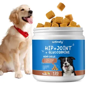 Custom Logo Pet Glucosamine Chondroitin Support Supplements 120 Soft Chews Hip And Joint Treats For Dogs With Hemp