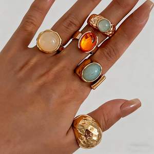 Anillos de Moda en Oro, 421, Nueva Joyería de Moda, Anillos Geométricos Irregulares Lisos, Juego de Anillos para Mujer, Regalo para Mujer - Product Image 3