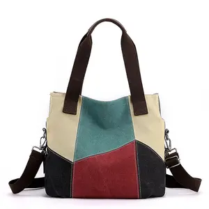 New High Capacity Evening Bags Spliced Canvas Women's Bag Crossbody Retro Contrast Color One Shoulder Casual Big