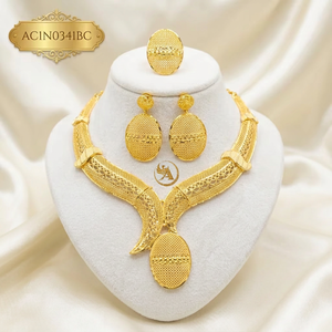 Elegant 24K Gold Plated Oval Pendant Charm Necklace African Jewelry Set for Women Fashion - Product Image 1