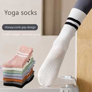 Chaussettes de yoga professionnelles antidérapantes en coton imprimé pour femmes, mi-mollet, automne-hiver, pour le sport, le fitness et le Pilates - Product Image 4