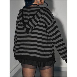 Cárdigan a rayas de talla grande para mujer FOXA, suéter con cremallera, manga larga, estilo gótico grunge - Product Image 2