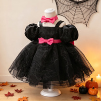 Robe de bal tutu formelle à imprimé floral mignon pour filles de 1 à 3 ans - Longueur genou, col court, manches courtes, respirante, avec nœud