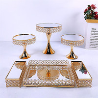 Plateau miroir en métal européen, support à gâteaux et desserts, présentoir de table en cristal pour buffet, décoration de mariage et événements