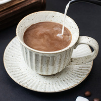 Ensemble tasse et soucoupe à café en porcelaine artisanale vintage japonaise, en terre cuite épaisse, 180 ml, réutilisable, fournitures de restaurant