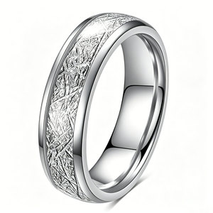 Stainless Steel <b>Ring</b> 4.6mm Wide Frosted Meteorite Pattern Unisex Wedding Band Jewelry - Product Image 5