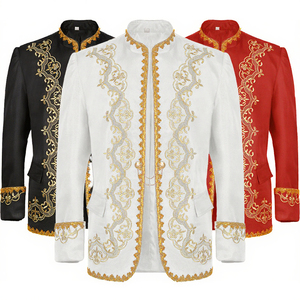 Halloween Cosplay Stand Collar <strong>Coat</strong> with Embroidery Retro Wedding Groom <strong>King</strong> Costume Men's Medieval Vintage Prince Jacket - Product Image 3