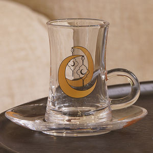 Factory Supply Kaffeetasse und Untertasse im arabischen Stil mit Aufkleber Hot Sale Tea Glass Cup mit Mond muster - Product Image 5