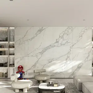 Marble look glossy polished glazed large slab stone wall tiles for interior wall living room decor