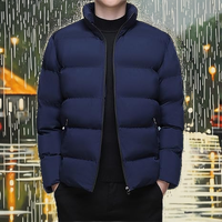 Blouson matelassé bleu marine pour homme, col montant, fermeture éclair, coupe-vent, rembourrage en polyester, vêtement d'extérieur décontracté pour l'hiver