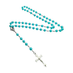 Nuevo Collar Largo con Colgante <span class=keywords><strong>de</strong></span> Cruz <span class=keywords><strong>de</strong></span> Jesús y Virgen María, Joyería Cristiana, Cuentas <span class=keywords><strong>de</strong></span> Perlas <span class=keywords><strong>de</strong></span> Vidrio <span class=keywords><strong>de</strong></span> 8 mm, <span class=keywords><strong>Rosario</strong></span> <span class=keywords><strong>de</strong></span> Oración - Product Image 1