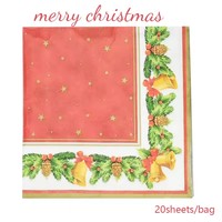 Serviettes en papier biodégradables rouges imprimées cloche de Noël, 16,5 cm, 20 pièces, pour hôtels, fêtes ou usage domestique, propres et pratiques